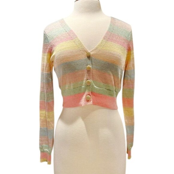 Loveshackfancy Metallic Stripe Asteria Crop Cardigan NWT - Picture 8 of 12